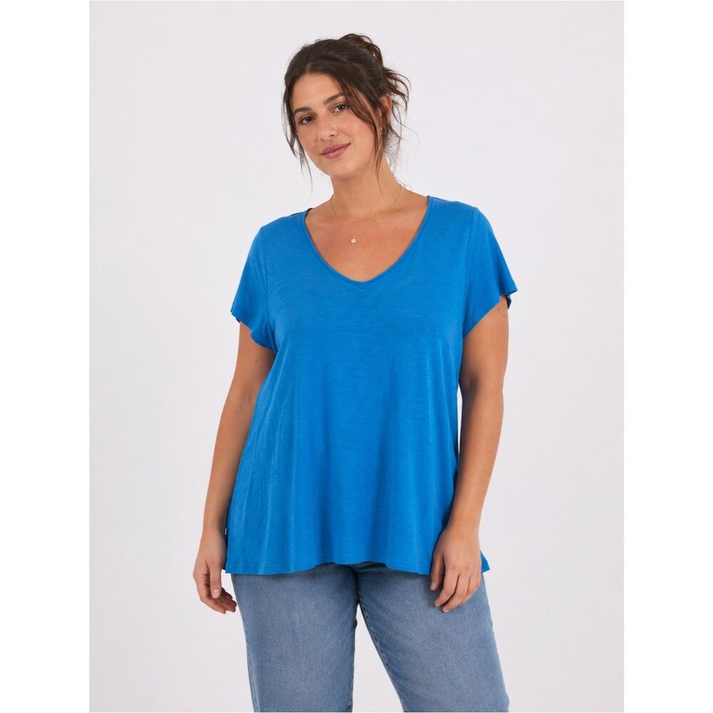 Eileen Fisher Organic Cotton Everyday V Neck Tee Bright Blue Short Sleeve Shirt